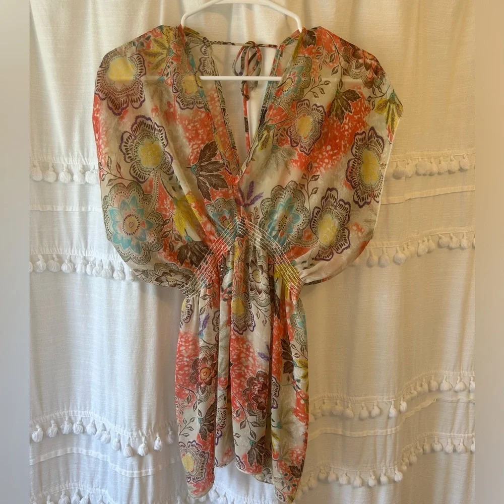 Bloom Empire Waist sheer floral blouse size S
